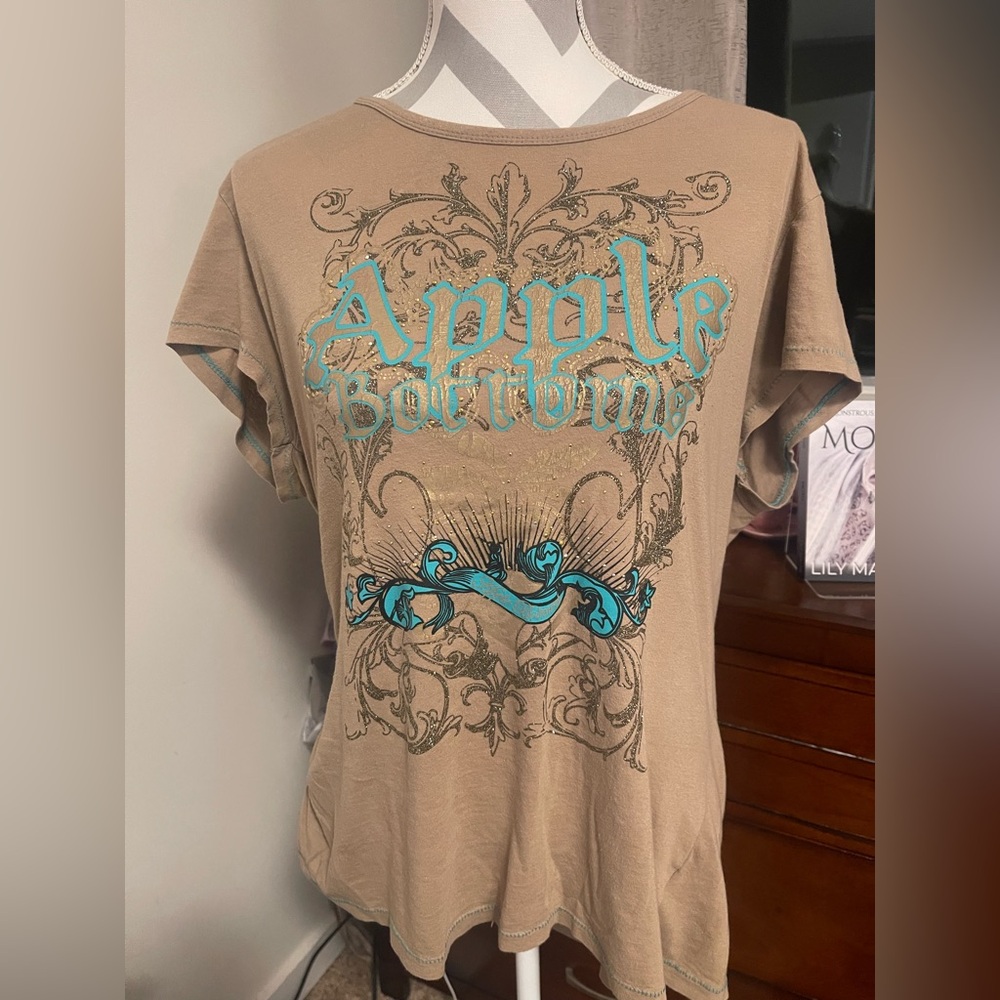 Apple Bottoms Beige and Aqua Short Sleeve Tee